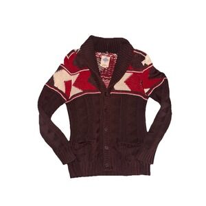 Salt Valley Cowichan Red Brown Cardigan Cardigan Men's Sz Small VTG 100% Cotton